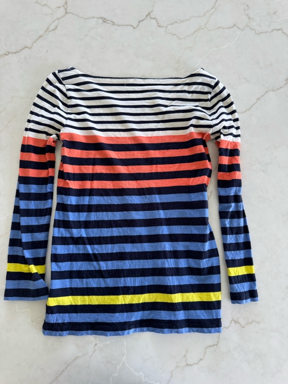 J. Crew Black and White Striped Boatneck Top